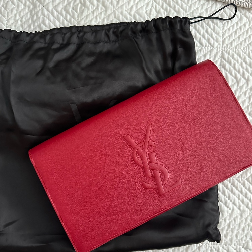 Calfskin Monogram Large Belle De Jour Clutch Lipstick Fuchsia